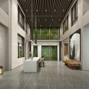 现代公司前台 挂画 植物墙